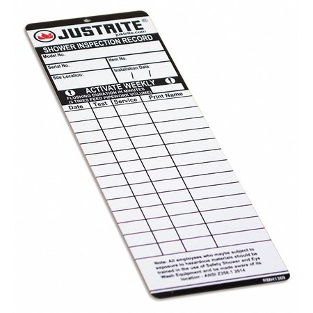 HUGHES SAFETY SHOWERS Equipment Inspection Record, Pack of 2 SERVICE-CARDS