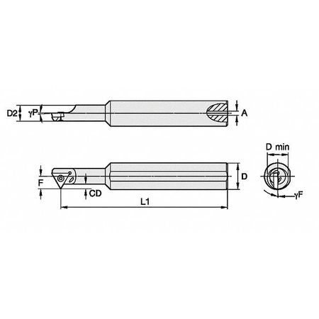 WIDIA Indexable Boring Bar, QSII5006251560R, 4 in L, High Speed Steel, Triangle Insert Shape QSII5006251560R