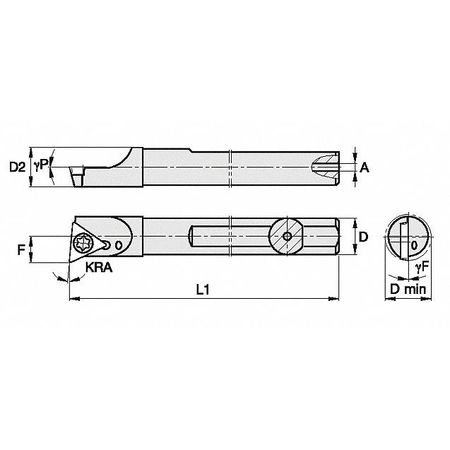 WIDIA Indexable Boring Bar, SSBI75085R, 8 in L, High Speed Steel, Triangle Insert Shape SSBI75085R