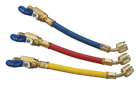 Yellow Jacket Manifold Hose Set, 9 In, Red, Yellow, Blue 25980