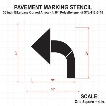 Rae Pavement Stencil, Bike Lane Curved Arrow, STL-116-5115 STL-116-5115