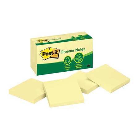 Post-It Recycled Sticky Notes, 3x3 In., YW, PK12 654-RP