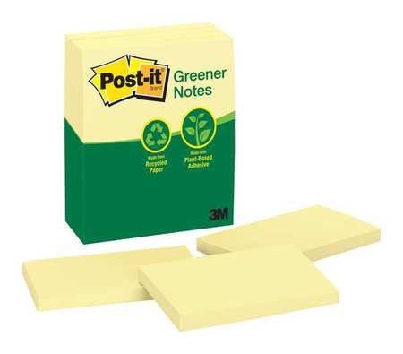 POST-IT Recycled Sticky Notes, 3x5 In., YW, PK12 655-RP