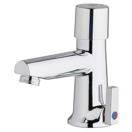 CHICAGO FAUCET Metering Single Hole Mount, 1 Hole Straight Spout Bathroom Faucet, Chrome plated 3502-E2805ABCP