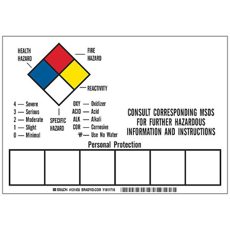 BRADY Label, 7in. H x 10in. W, PK5 121456