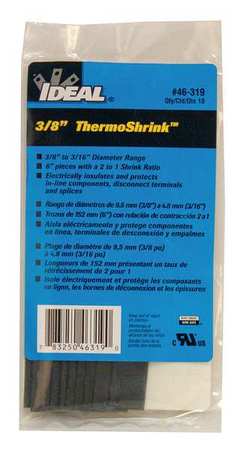 IDEAL Shrink Tubing, 0.421in ID, Black, 6in, PK10 46-319