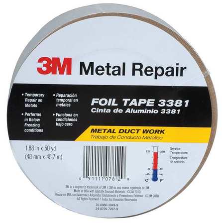 3M Foil Tape, 1-7/8 in. x 50 yd., Silver 3381