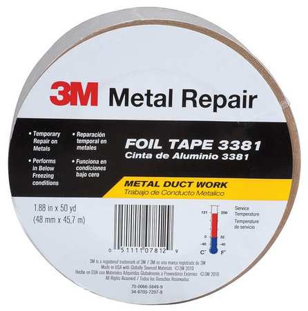 3M Foil Tape, 2-53/64 in. x 49 yd., Silver 3381
