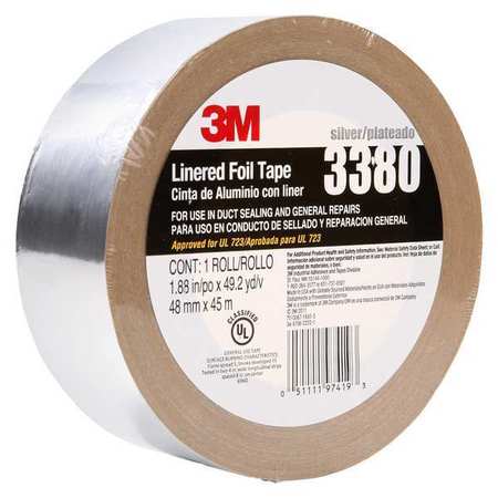 3M Foil Tape with Liner, 1-7/8inx49yd, Silver 3380