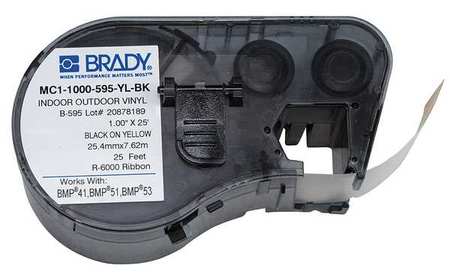 Brady Label Tape Cartridge, Black/Yellow, 1 in W MC1-1000-595-YL-BK