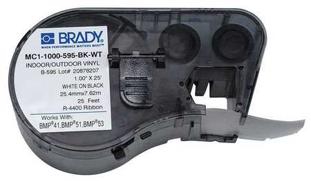 Brady Label Tape Cartridge, White/Black, 1 in. W MC1-1000-595-BK-WT