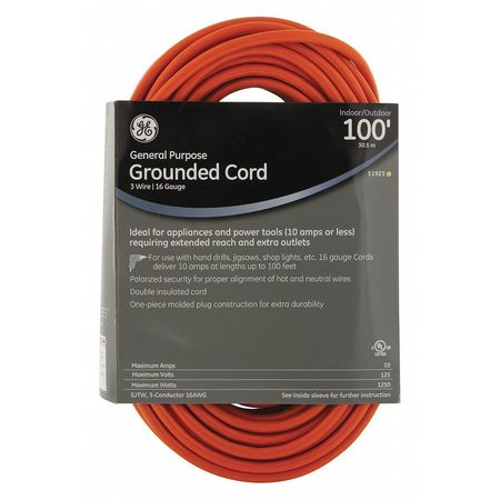 Ge Extension Cord, In/Outdoor, Grounded, 100ft 51923