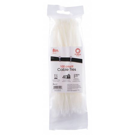 Power Gear Cable Ties, Clear, Plastic, 8", PK100 18192