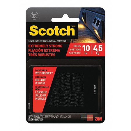 SCOTCH Reclosable Fastener, Acrylic Adhesive, 1 in, 1 in Wd, Black, 24 PK RFD7021