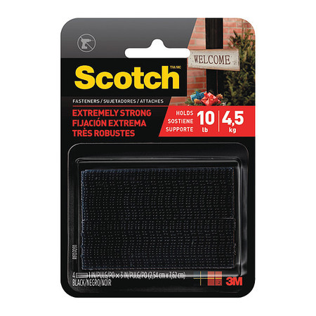 SCOTCH Reclosable Fastener, Acrylic Adhesive, 3 in, 1 in Wd, Black, 24 PK RFD7091