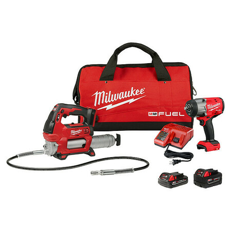 MILWAUKEE TOOL HTIW and Grease Gun Kit, w/Contractor Bag 2967-22GG