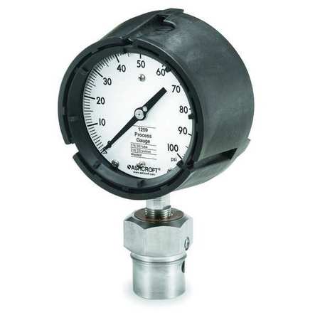 ASHCROFT Pressure Gauge, 0 to 100 psi, 1/2 in FNPT, Plastic, Black 451259SD04L/50312HH04TXCF100#