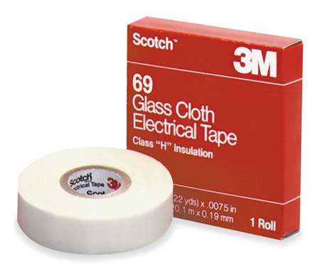 3M Glass Cloth Electrical Tape, 69, Scotch, 3/4 in W x 66 ft L, 7 mil thick, White, 1 Pack 69-3/4"X66'