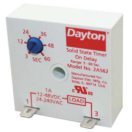 Dayton Encapsulated Timer Relay, 1A, Solid State, Standards: cURus 2A562
