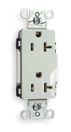 Hubbell Receptacle, 20 A Amps, 125V AC, Flush Mount, Decorator Duplex Outlet, 5-20R, White DR20WHI