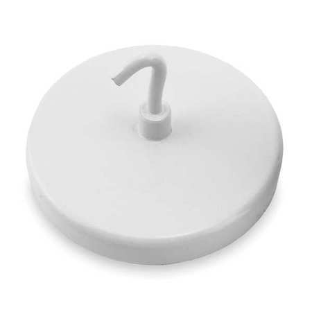 ZORO SELECT Magnetic Hook, White, 55 Lb, 2.625 In Dia 3DXZ6