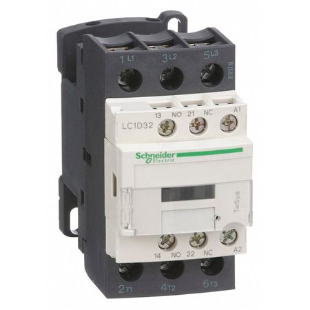 Schneider Electric IEC Magnetic Contactor, 3 Poles, 32 A Full Load Amps-Inductive, 120V AC, 50/60 Hz, 1NO/1NC LC1D32G7