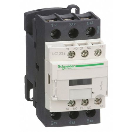Schneider Electric IEC Magnetic Contactor, 3 Poles, 32 A Full Load Amps-Inductive, 240V AC, 50/60 Hz, 1NO/1NC LC1D32U7