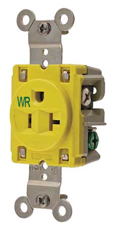 HUBBELL Receptacle, 20 A Amps, 125V AC, Flush Mount, Single Outlet, 5-20R, Yellow HBL53CM61