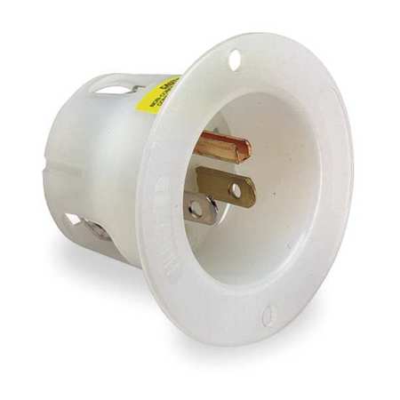 HUBBELL Flanged Inlet, 15 A Amps, 125V AC, Panel Mount, Inlet Outlet, 5-15P, White HBL5278C