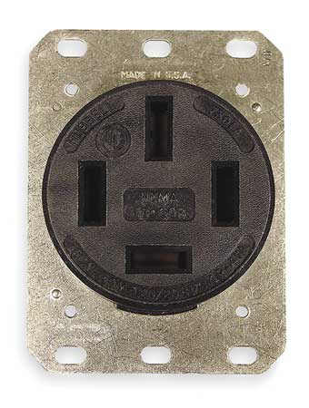 HUBBELL Receptacle, 60 A Amps, 120/208V AC, Flush Mount, Single Outlet, 18-60R, Black HBL7301A