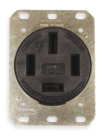 Hubbell Receptacle, 60 A Amps, 120/208V AC, Flush Mount, Single Outlet, 18-60R, Black HBL7301A