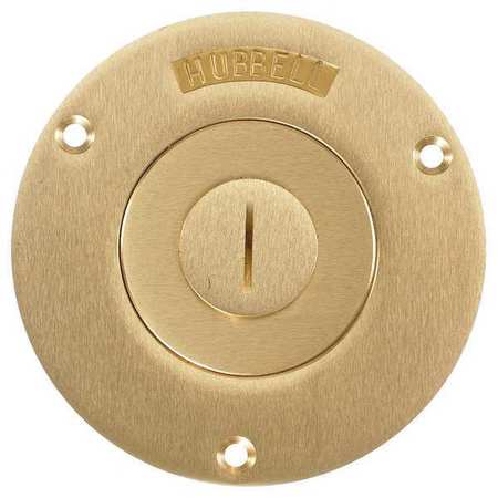 Hubbell Wiring Device-Kellems Electrical Box Cover, 1 Gang, Round, Brass S2525