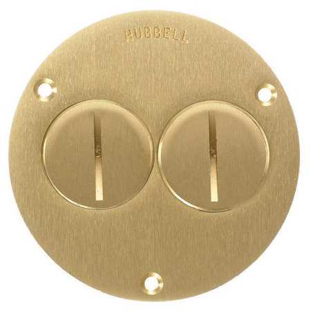 HUBBELL WIRING DEVICE-KELLEMS Electrical Box Cover, 2 Gangs, Round, Brass S3725