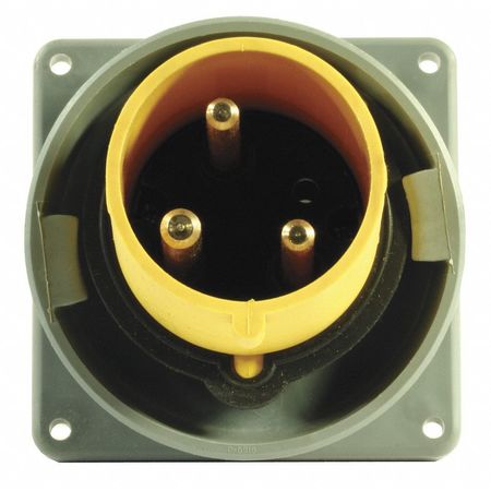 HUBBELL IEC Pin and Sleeve Inlet, 30A, 125V, Yellow HBL330B4W