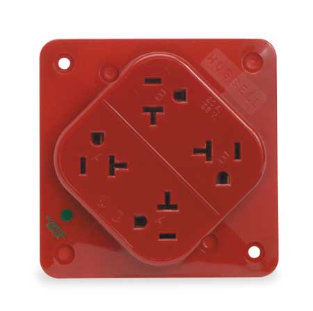 HUBBELL Receptacle, 20 A Amps, 125V AC, Surface Mount, Quad Outlet, 5-20R, Red HBL420HR