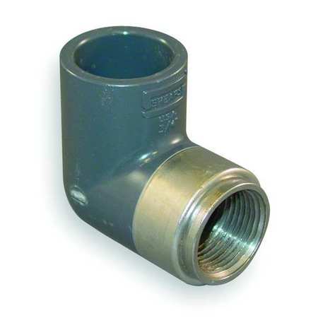 Zoro Select PVC, Stainless Steel Elbow, 90 Degrees, Short Sweep, FNPT x Socket, 3/4 in x 1/2 in Pipe Size 807-101BR