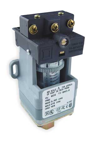 TELEMECANIQUE SENSORS Pressure Switch, (1) Port, 1/4-18 in FNPT, SPDT, 1.5 to 75 psi, Standard Action 9012GRO4