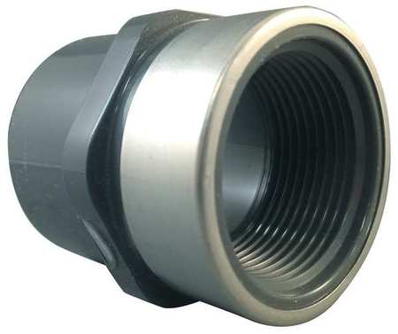 ZORO SELECT PVC, Stainless Steel Female Adapter, Socket x FNPT, 1-1/4 in Pipe Size 835-012SR