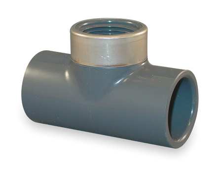 Zoro Select PVC, Stainless Steel Tee, Socket x Socket x FNPT, 3/4 in x 1/2 in Pipe Size 802-101SR