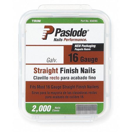 Paslode Collated Finishing Nail, 2-1/2 in L, 16 ga, Zinc Galvanized, Brad Head, Straight, 2000 PK 650287