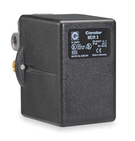CONDOR USA Pressure Switch, (1) 3/8 in FNPT, (3) 1/4 in FNPT, (4) Port, 3PST, 60 to 232 psi, Standard Action 31KGXEXX