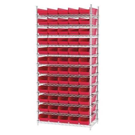 AKRO-MILS Steel Wire Bin Shelving, 36 in W x 74 in H x 18 in D, 12 Shelves, Silver/Red AWS183630138R