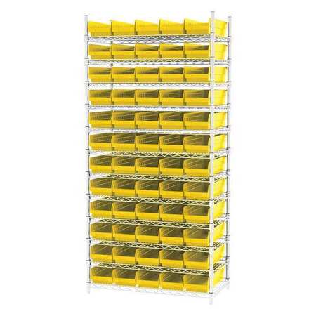 AKRO-MILS Steel Wire Bin Shelving, 36 in W x 74 in H x 18 in D, 12 Shelves, Silver/Yellow AWS183630138Y