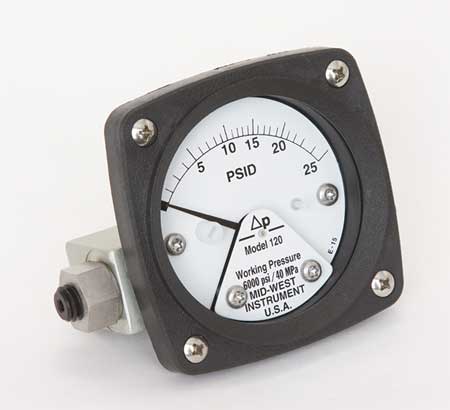 MIDWEST INSTRUMENT Pressure Gauge, 0 to 25 psi 120-SA-00-OO-25P