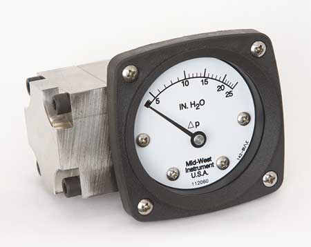 MIDWEST INSTRUMENT Pressure Gauge, 0 to 25 In H2O 142-SA-00-OO-25H