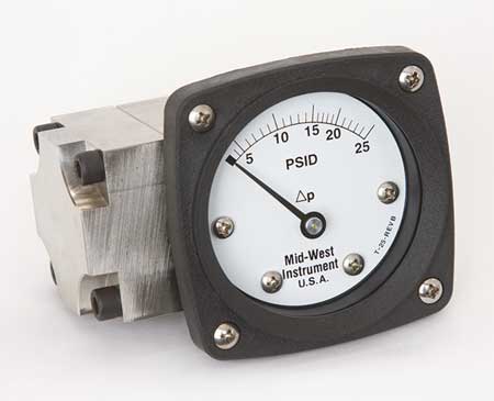 MIDWEST INSTRUMENT Pressure Gauge, 0 to 25 psi 142-SA-00-OO-25P