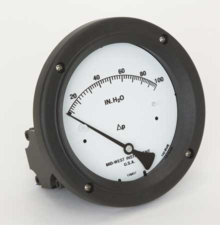 MIDWEST INSTRUMENT Pressure Gauge, 0 to 100 In H2O 142-SC-00-OO-100H
