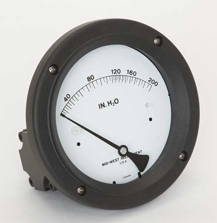 MIDWEST INSTRUMENT Pressure Gauge, 0 to 200 In H2O 142-AC-00-OO-200H