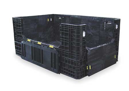 ORBIS Black Collapsible Bulk Container, Plastic, 52.3 cu ft Volume Capacity HDR7848-34 Blk
