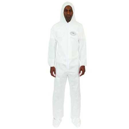 BODYFILTER 95+ Hooded Disposable Coveralls, 25 PK, White, Laminated Nonwoven, Zipper 4014-M